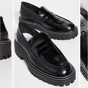 Black Leather Lug Sole Loafers